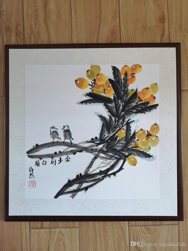 Drawing Chinese Flowers 2019 Handpainted Chinese Ink Painting Loquat and Birds Love Each