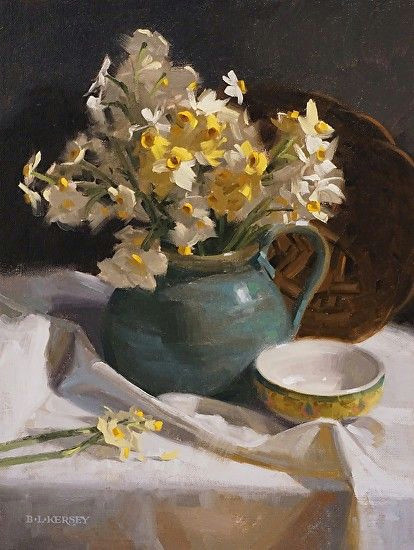 Drawing Competition Flowers Laurie Kersey Narcissus On White Oil Painting Entry March