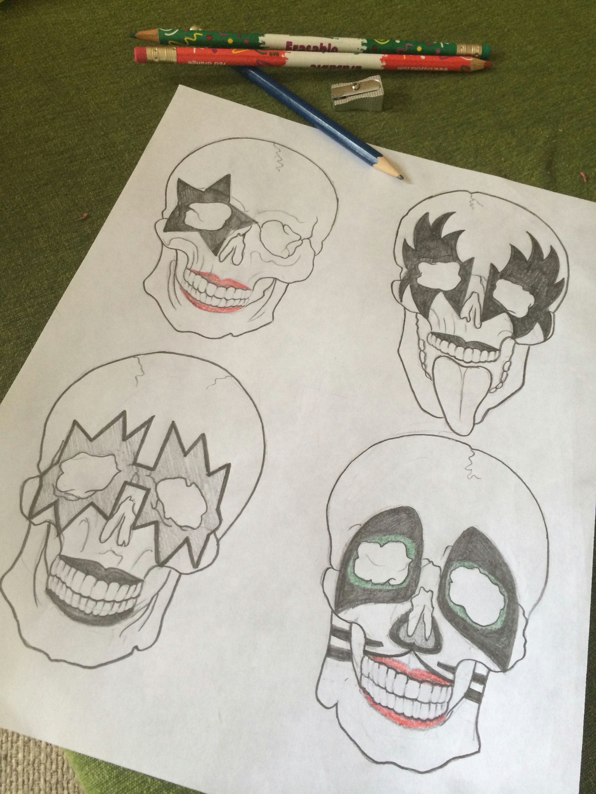 Drawing Cool Skulls Cool Drawing Just Finished Kiss Tattoo Rocknroll Skull