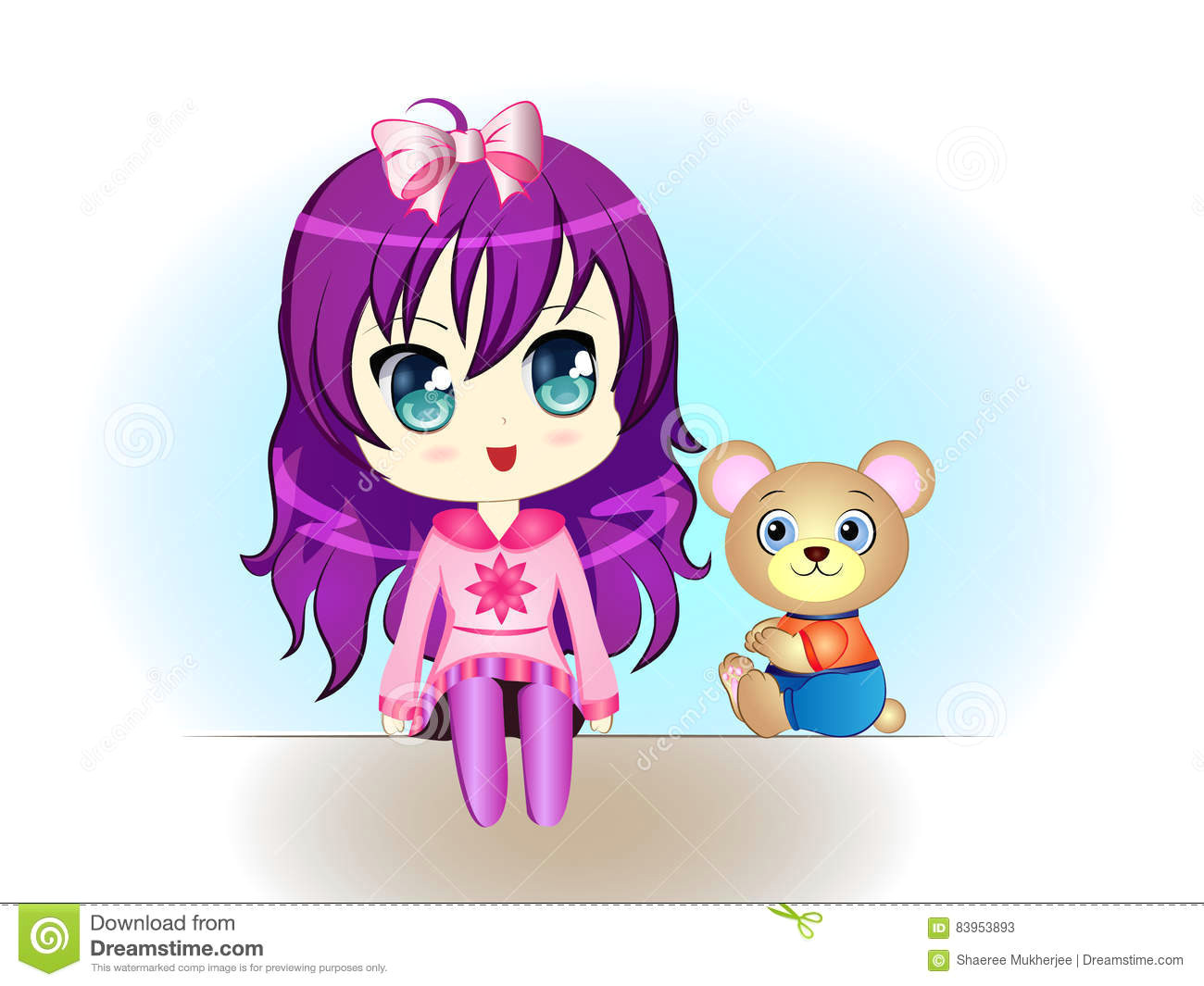 Drawing Cute Baby Girl Little Girl with Teddy Bear Stock Vector Illustration Of Drawing