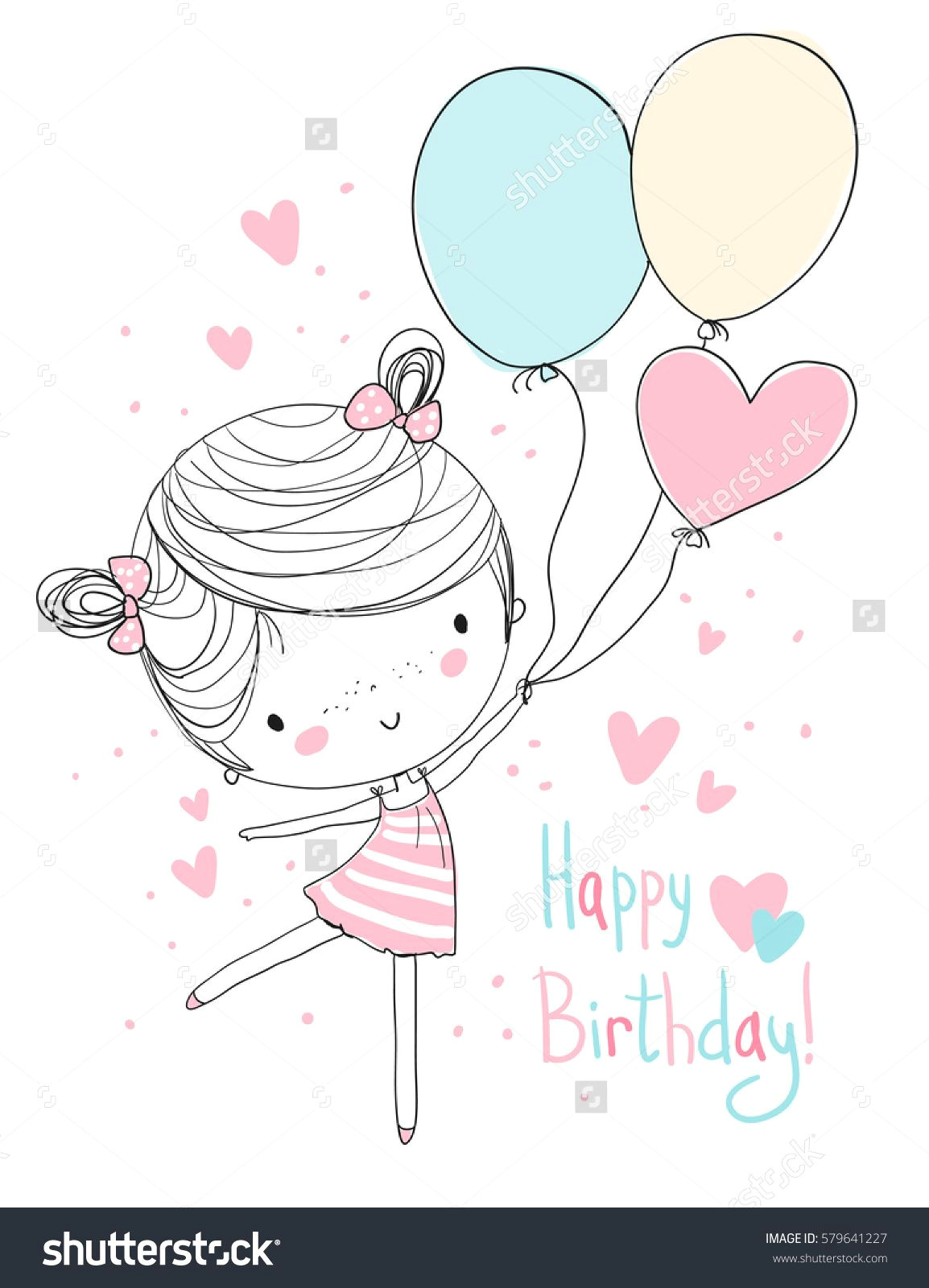 Drawing Cute Balloons Girl Holding Balloons Happy Birthday Drawing Compleanno Buon