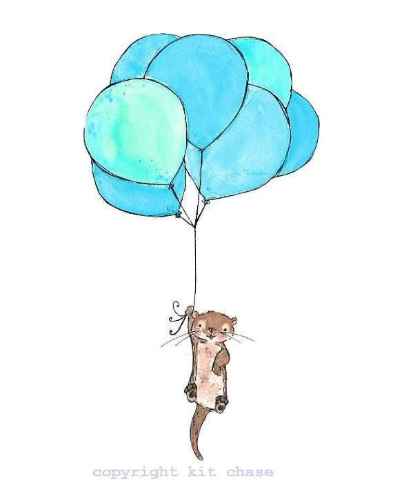 Drawing Cute Balloons Otter Balloons 8×10 Archival Print by Trafalgarssquare On Etsy