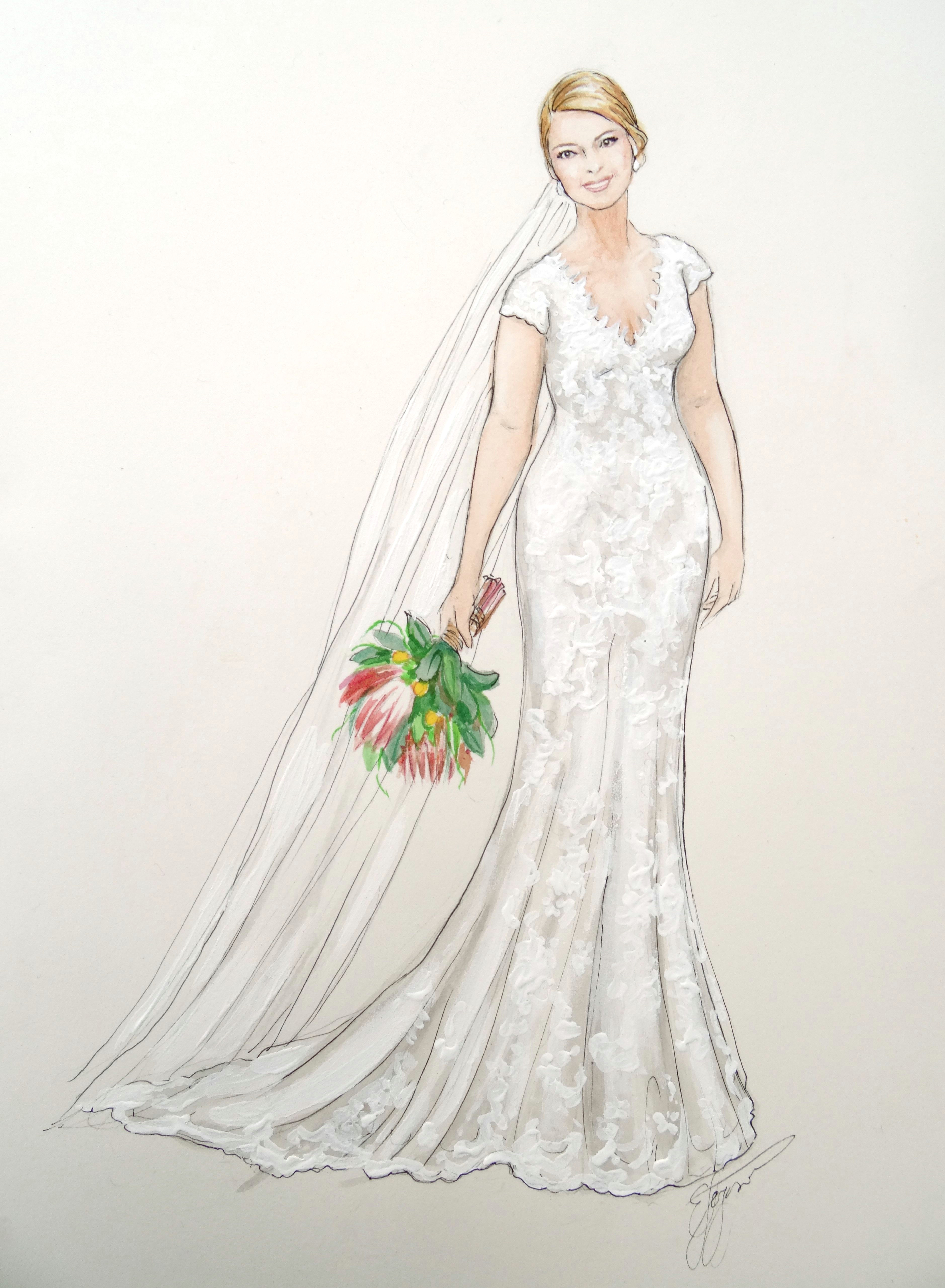 Drawing Cute Bride Beautiful Real Bride In Her Gorgeous Lace Gown Fashion