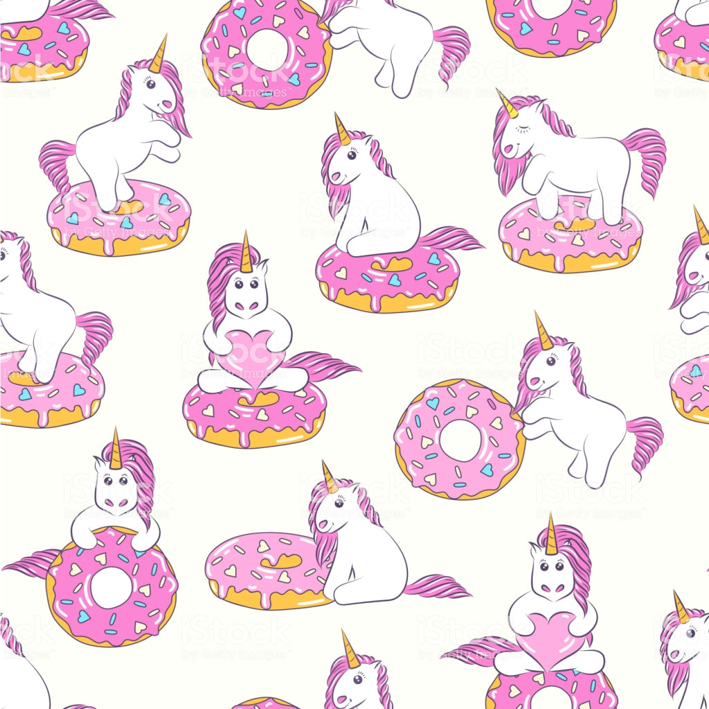 Drawing Cute Donut Seamless Pattern with Cute Baby Unicorns and Donuts Background for