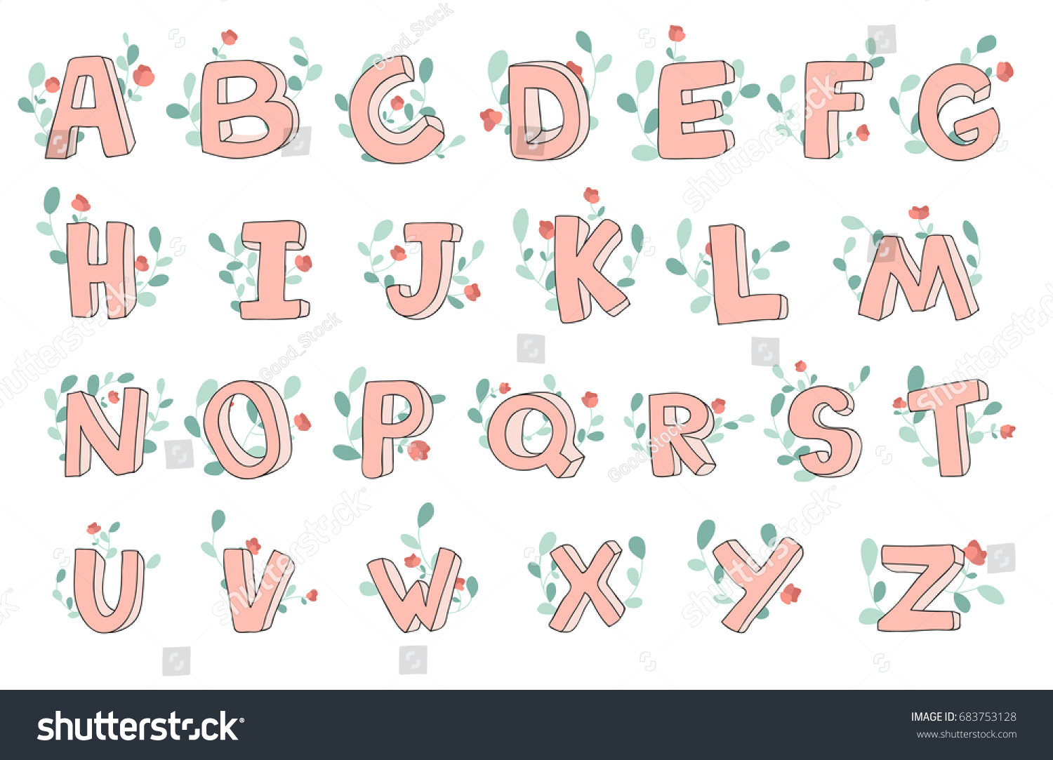 Drawing Cute Fonts Vector Handdrawn Cute Alphabet Floral Decoration Stock Vector