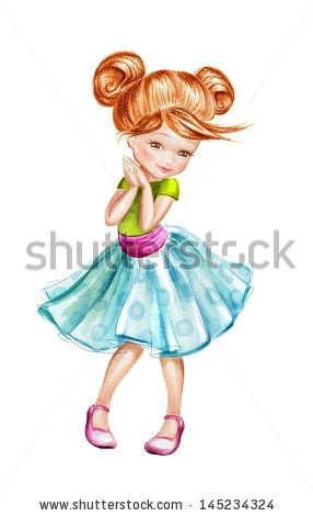 Drawing Cute Kid Girl Cute Beautiful Shy Little Girl Cartoon Character Watercolor