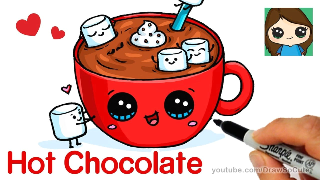 Drawing Cute Nutella How to Draw Hot Chocolate with Marshmallows Cartoon Food Youtube