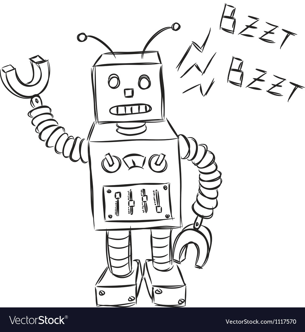 Drawing Cute Robot Cute Robot Doodle Vector Image