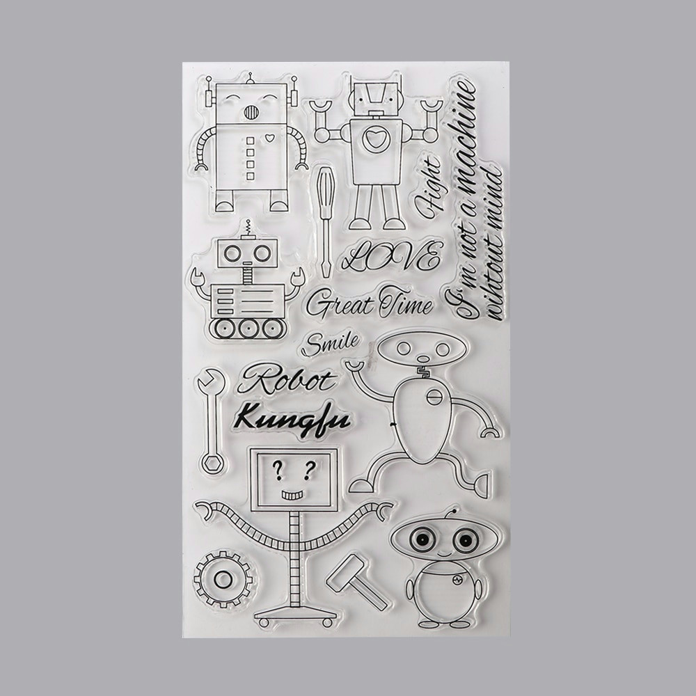 Drawing Cute Seal Cute Robot Pattern Seal Transparent Clear Stamp Decorative Diy