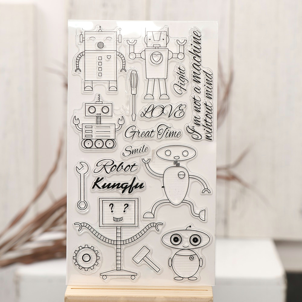 Drawing Cute Seal Decorative Cute Robot Pattern Seal Transparent Clear Stamp Diy