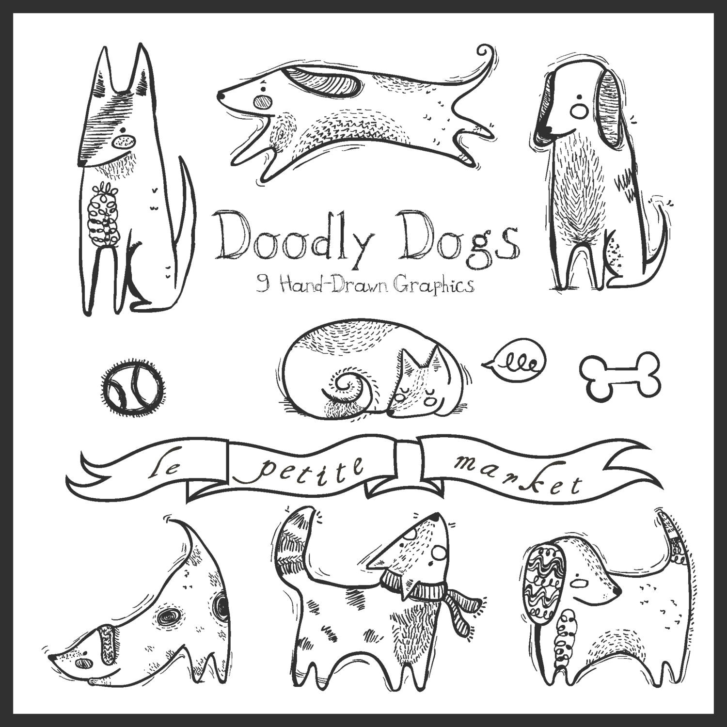 Drawing Dog and Man Doodly Cute Dog Clipart Dog Illustration Hand Drawn Dog Clipart