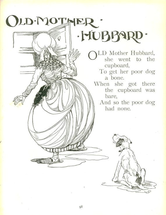 Drawing Dog Rhyme Vintage Anne anderson Illustration Old Mother Hubbard Nursery