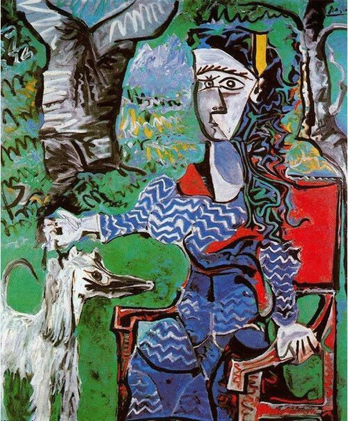 Drawing Dog Tree Pablo Picasso Woman with Dog Under A Tree 1961 Pablo Picasso