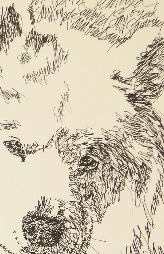 Drawing Dog Tree Samoyed Artist Kline Draws His Dog Art Using Only Words Signed