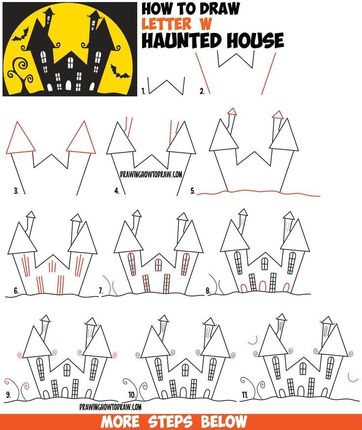 Drawing Easy Bat How to Draw A Cartoon Haunted House Step by Step In Silhouette with