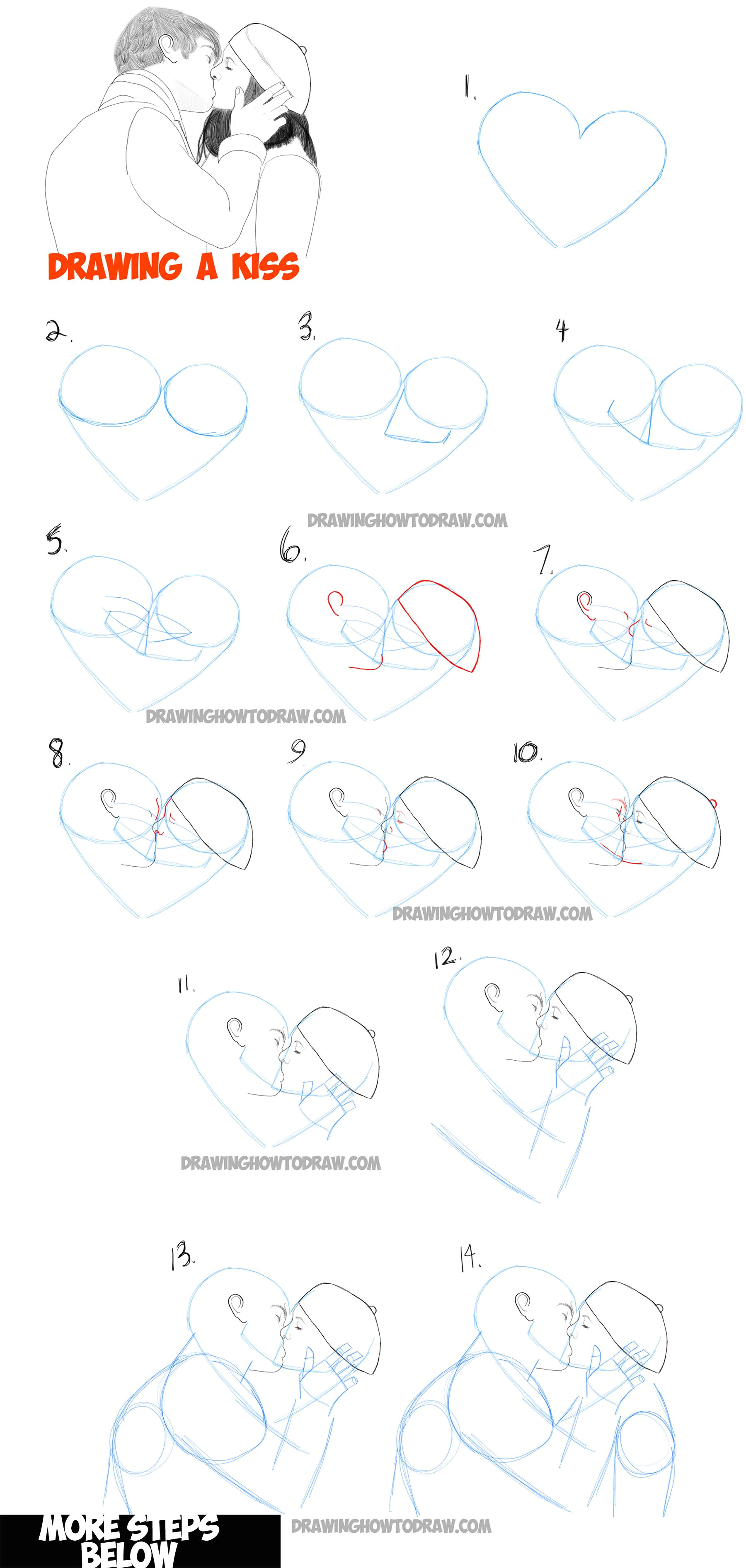 Drawing Easy Desert How to Draw Romantic Kisses Between Two Lovers Step by Step