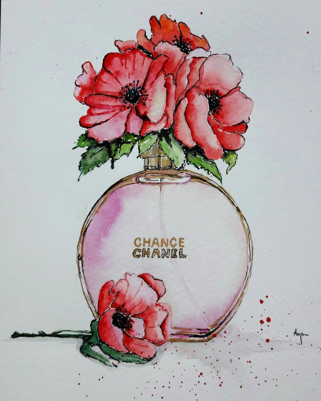 Drawing Elegant Flowers Chanel Paris Perfume Chancechanel Painting Poppywatercolor Flowers