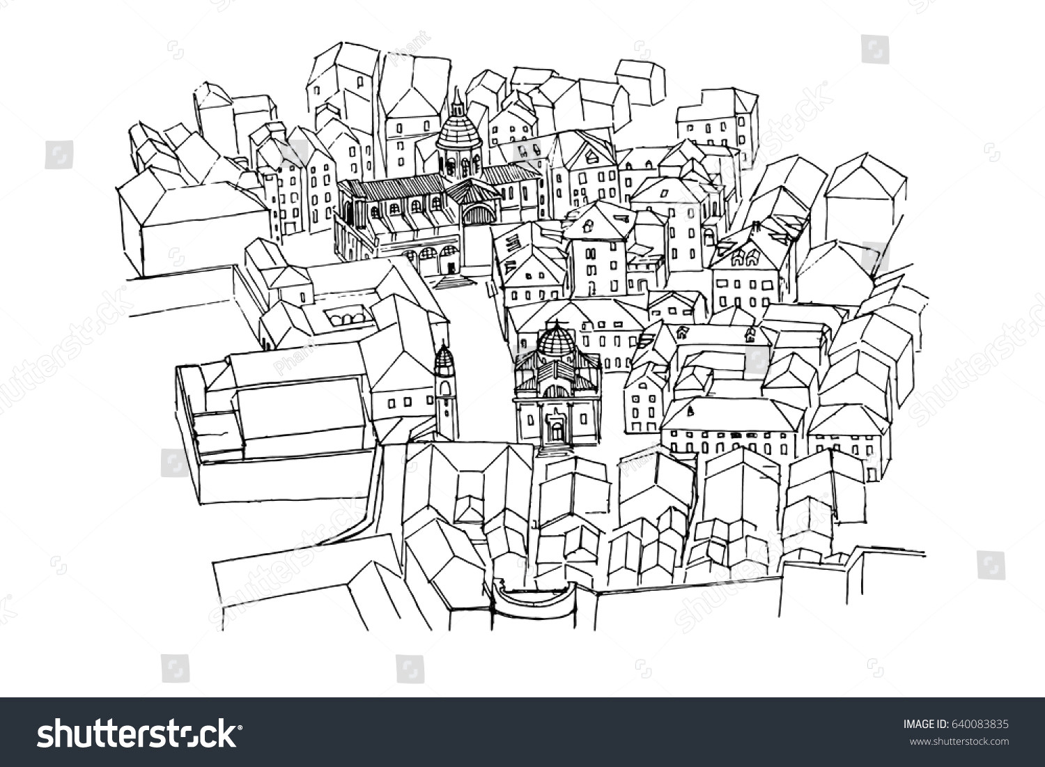Drawing Eye Perspective Vector Sketch Birds Eye View Old Stock Vector Royalty Free