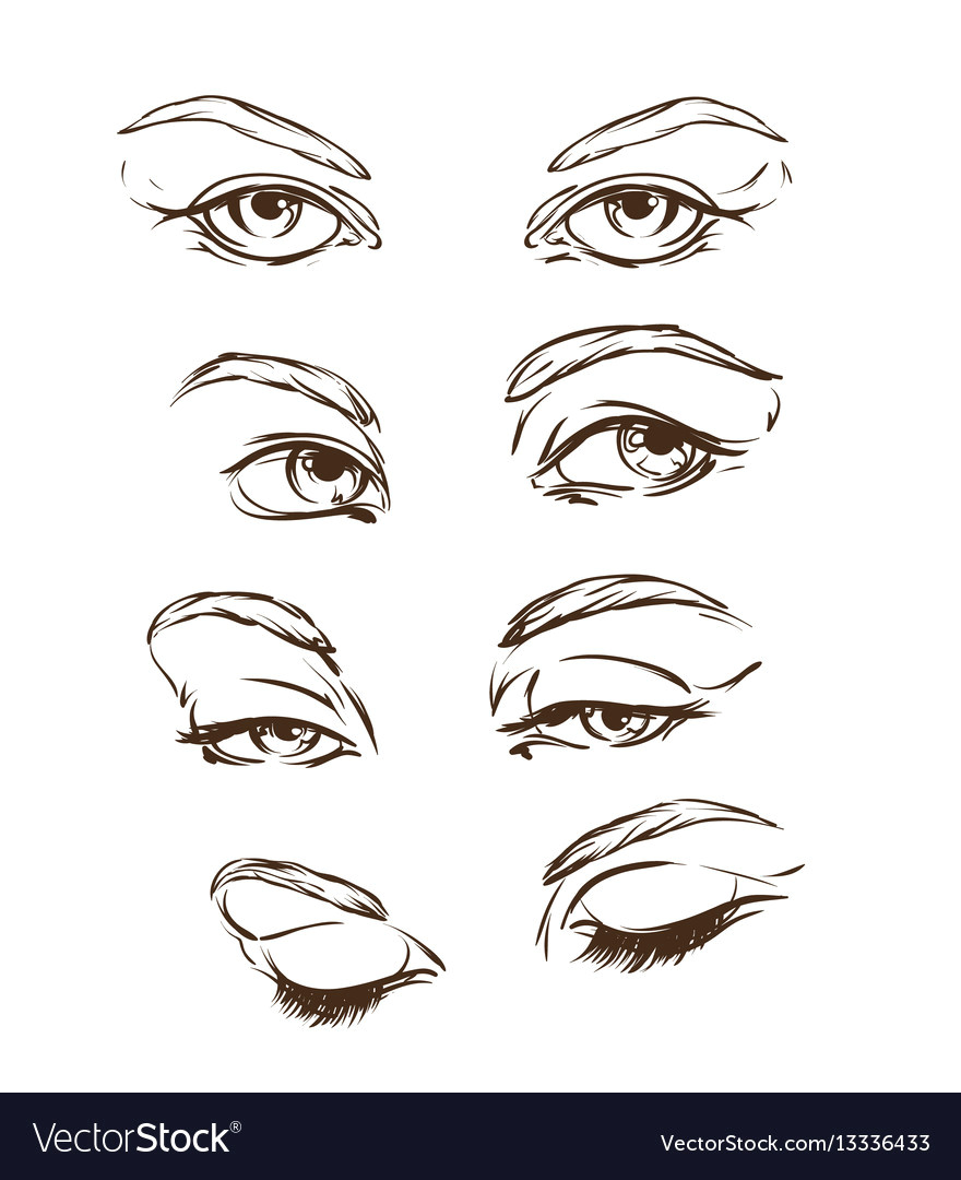 Drawing Eyes In Illustrator Hand Drawn Womens Eyes Vintage Royalty Free Vector Image