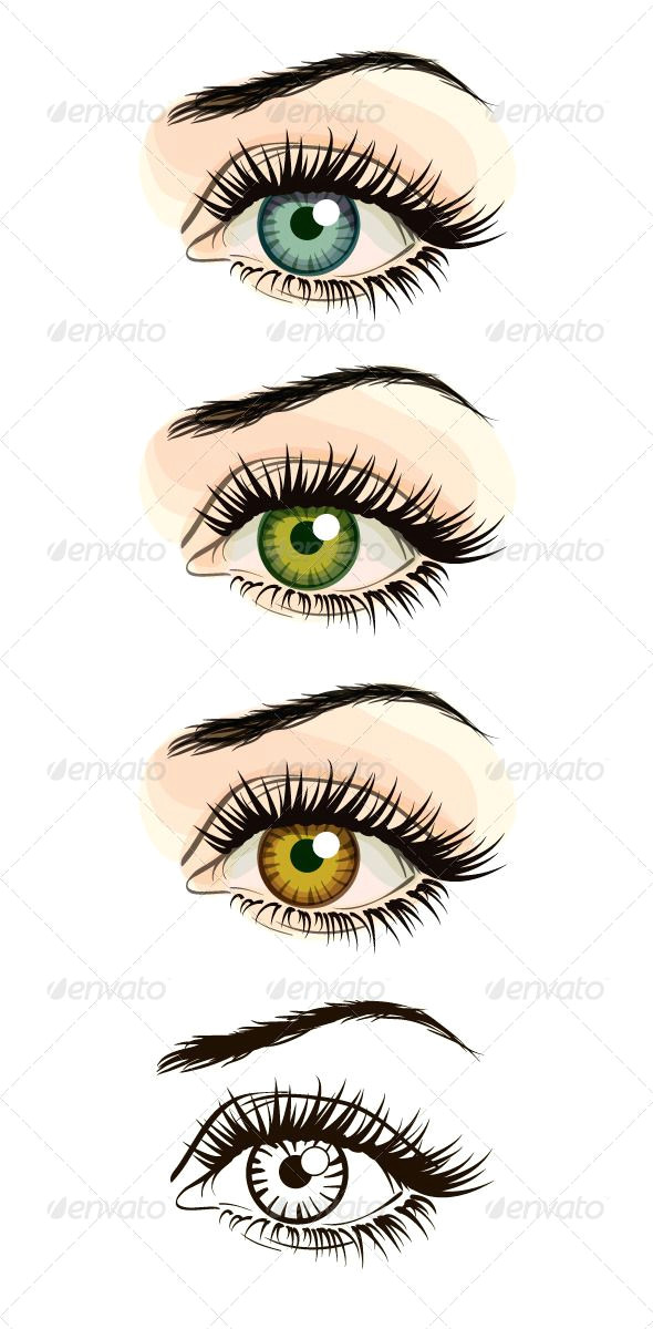 Drawing Eyes In Illustrator Set Of Woman Eye Vectors In Three Color Schemes and Transparent