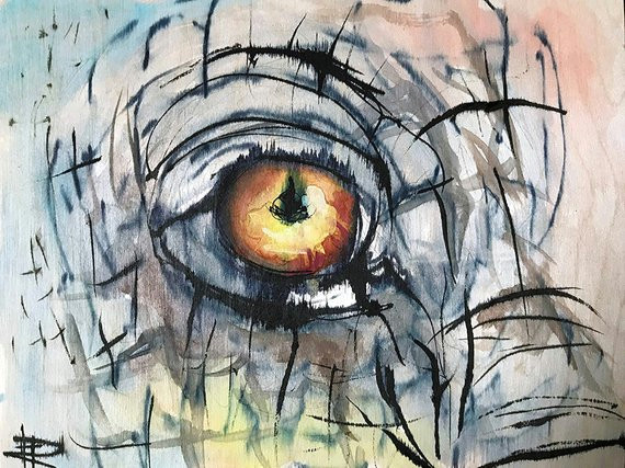 Drawing Eyes Ink Elephant Eye original Painting Watercolor Wood Framed Ink