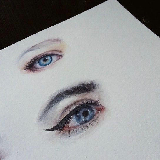 Drawing Eyes with Makeup Watercolor Aquarelle Eyes Beauty Makeup Portrait Fashion