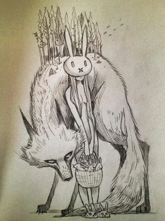 Drawing Female Wolf Bunny Girl and Wolf Chiara Bautista Drawings Art Illustration