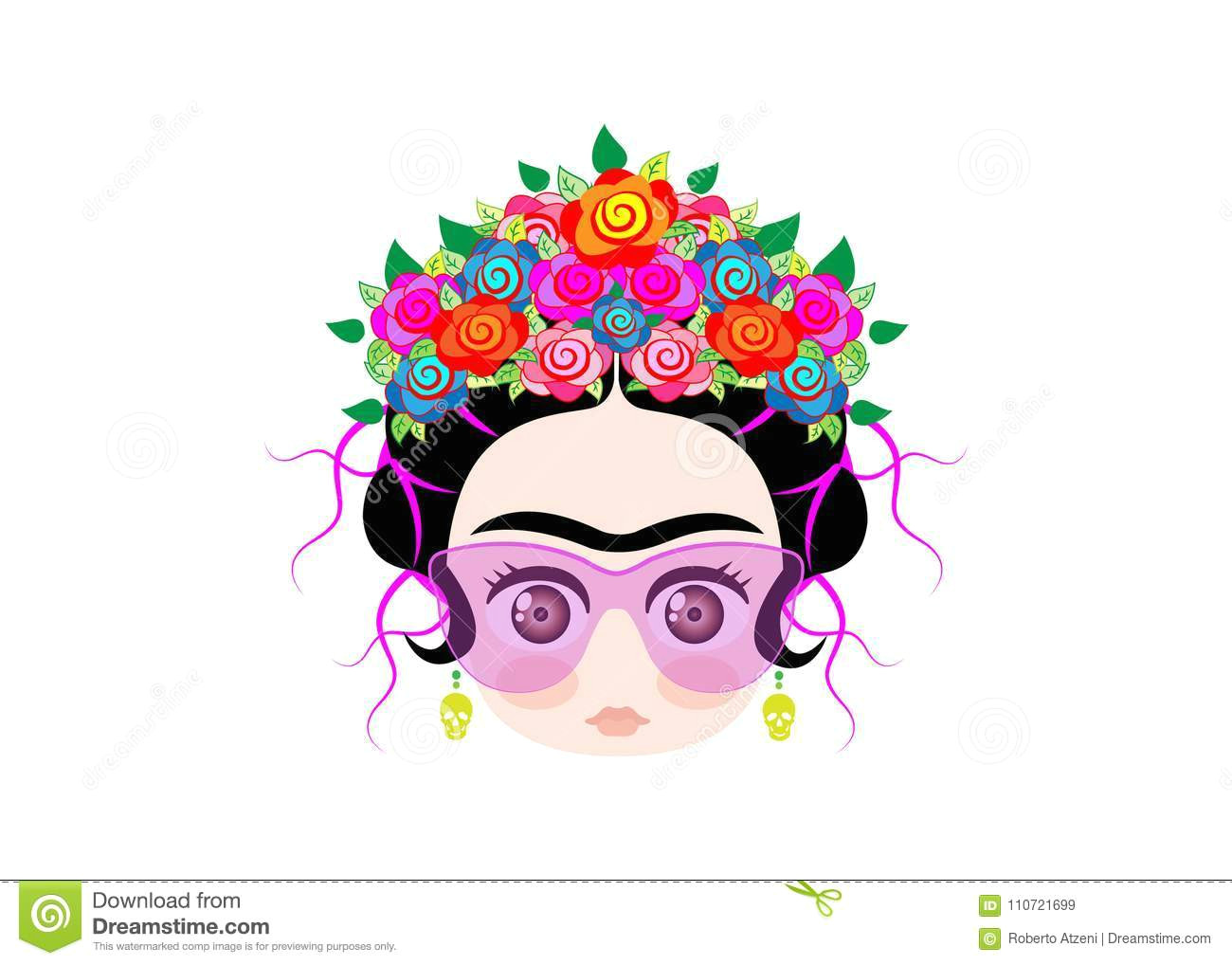 Drawing Flower Emoji Emoji Baby Frida Kahlo with Crown Of Colorful Flowers and Glasses