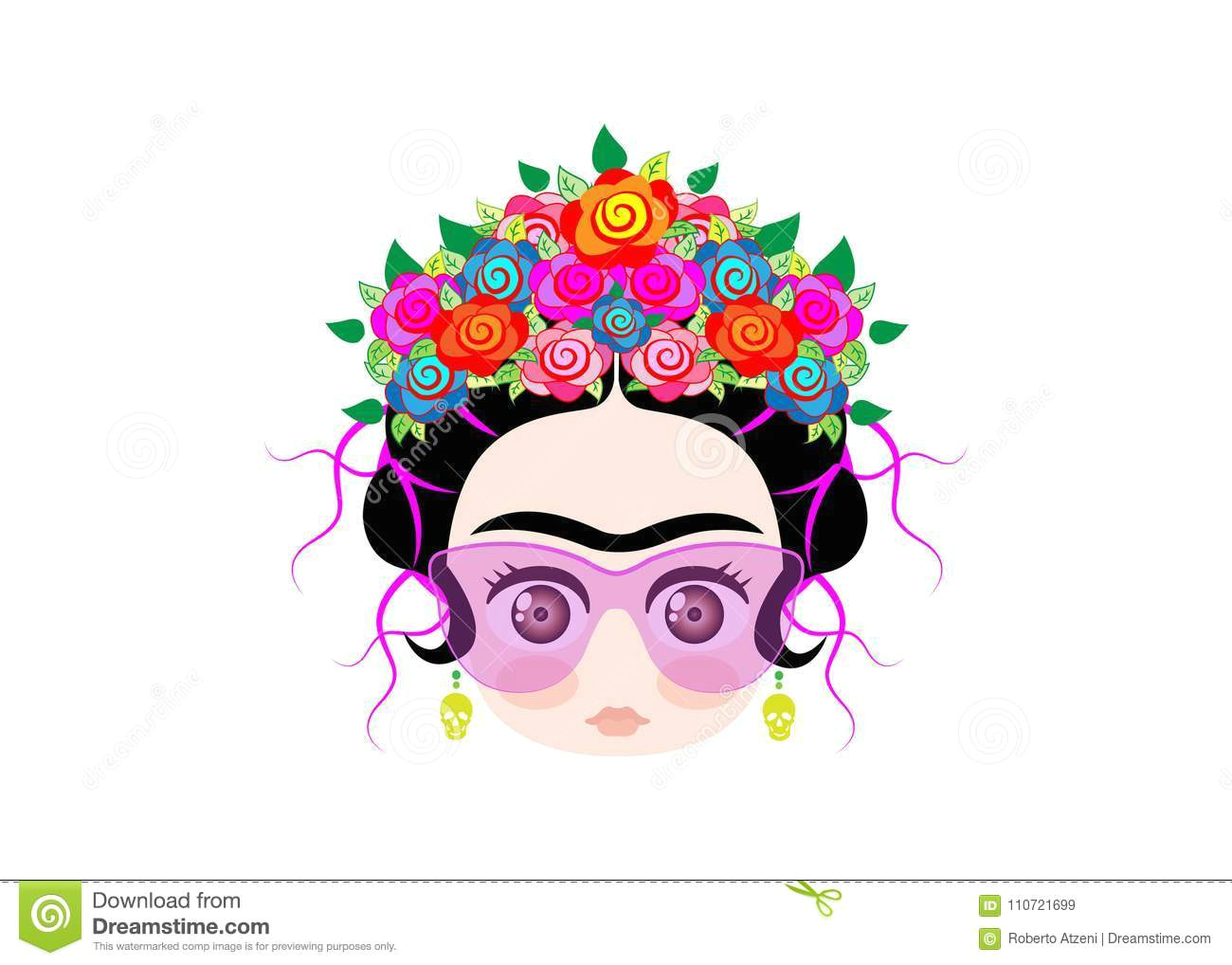 Drawing Flower Emoji Emoji Baby Frida Kahlo with Crown Of Colorful Flowers and Glasses