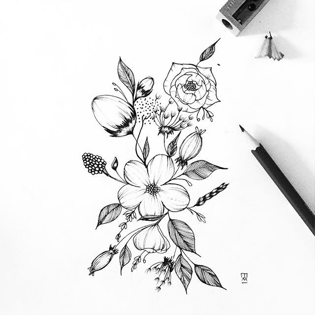Drawing Flower Motif Flower Drawing Botanical Illustration Drawings Tattoos Art