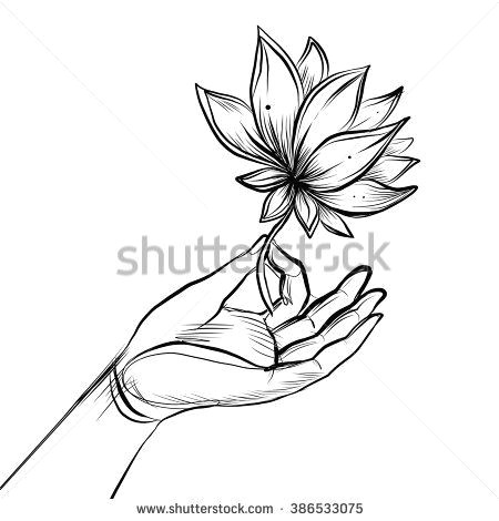 Drawing Flower Motif Lord Buddha S Hand Holding Lotus Flower isolated Vector