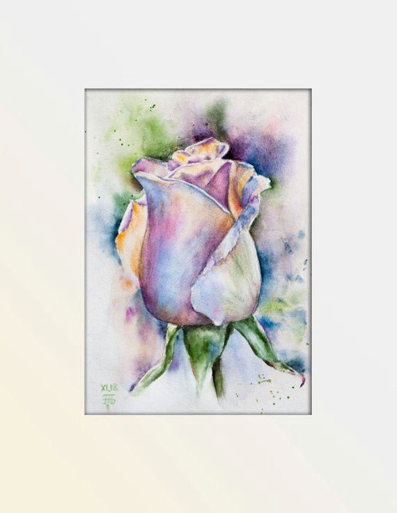 Drawing Flowers Acrylic Flowers original Watercolor Painting Purple Rose Art Ideas