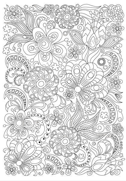 Drawing Flowers Doodling Zentangle Art Coloring Page for Adults Printable Doodle Flowers