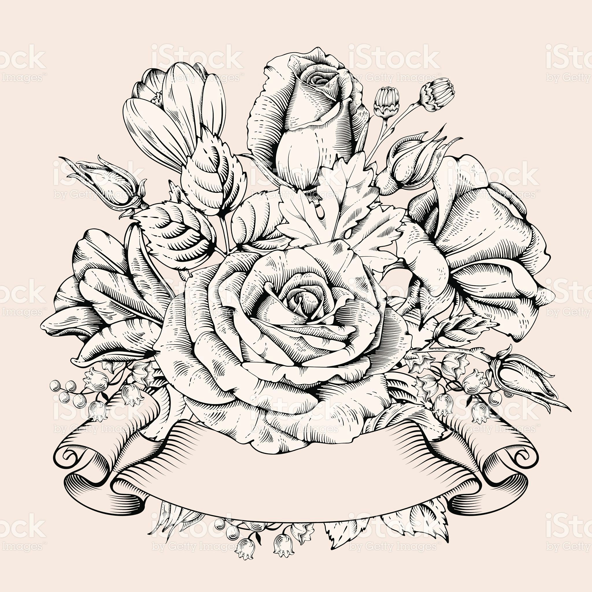 Drawing Flowers for Cards Vintage Luxury Card with Detailed Hand Drawn Flowers Blooming Rose