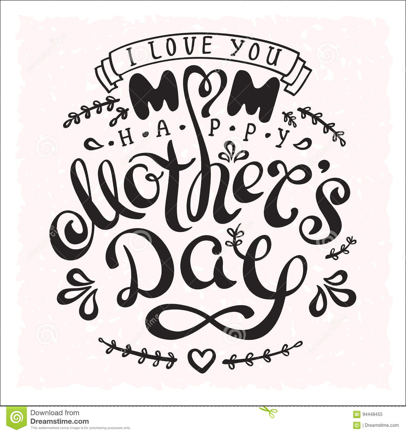 Drawing Flowers for Mother S Day Handwriting Phrase Happy Mothers Day with Drawn Flowers and Heart