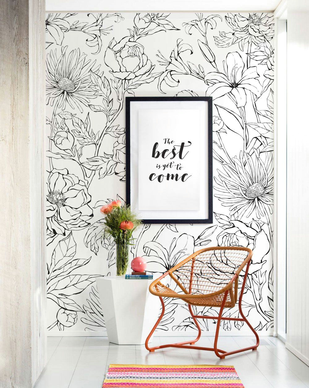 Drawing Flowers for Wall Botanical Garden Hand Drawn Flowers Mural Wall Art Wallpaper Peel