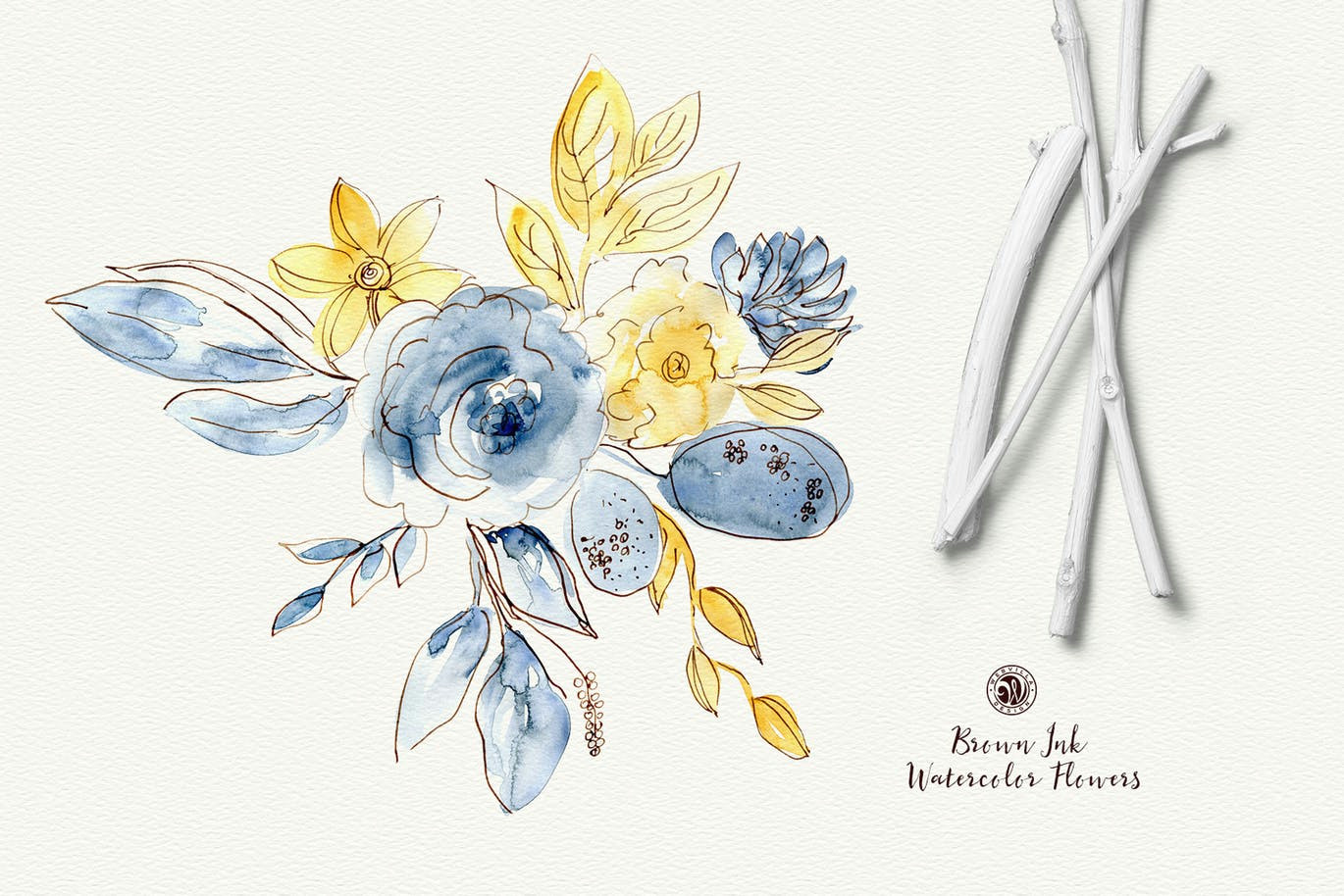Drawing Flowers for Watercolor Brown Ink Watercolor Flowers by Webvilla On Envato Elements