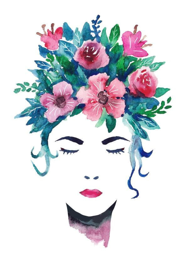 Drawing Flowers In Hair Displate Poster Face Me Face Women Floral Flower Vintage Retro