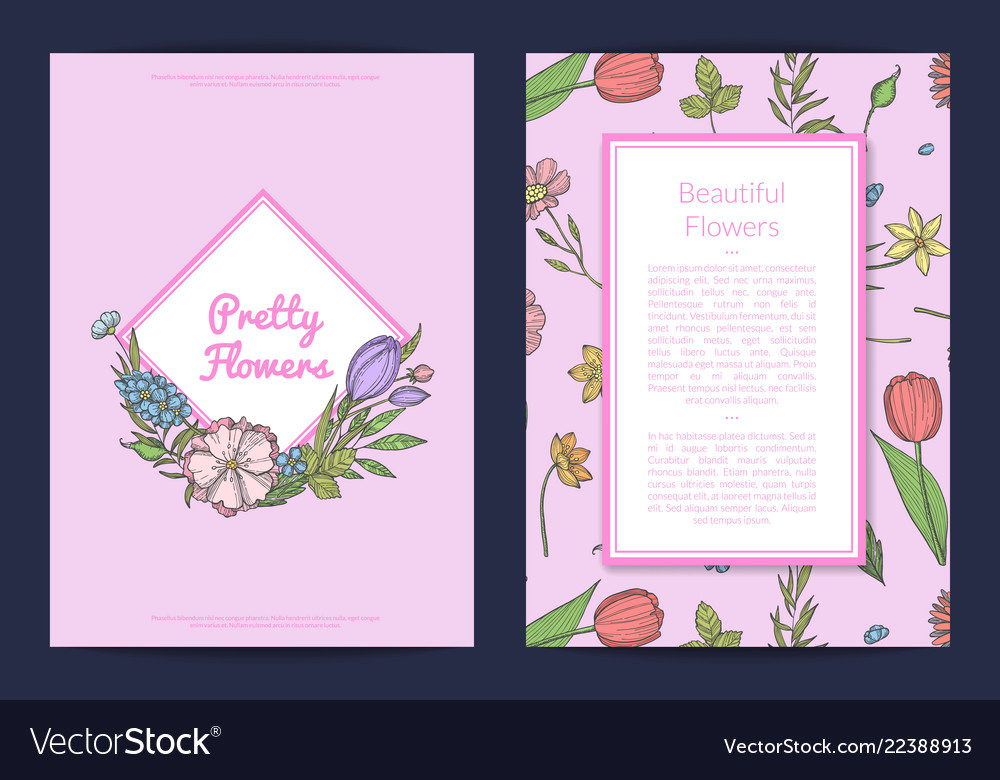 Drawing Flowers In Illustrator Hand Drawn Flowers Card or Flyer Template Vector Image