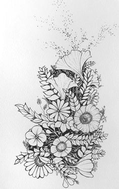 Drawing Flowers In Ink 1412 Nejlepa A Ch Obrazka Z Nasta Nky Flower Drawings Drawings