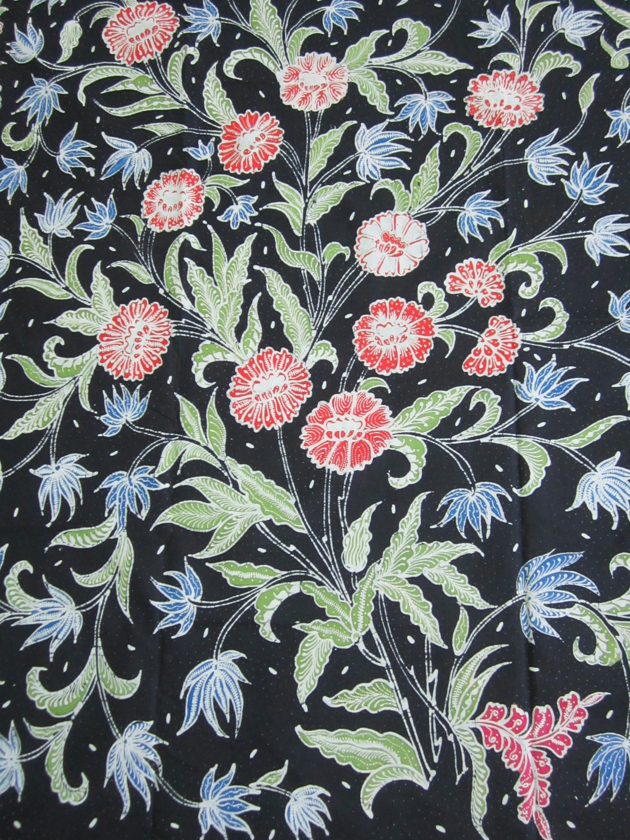 Drawing Flowers Java Floral Tulis Batik On Navy Blue Background From Java Indonesia