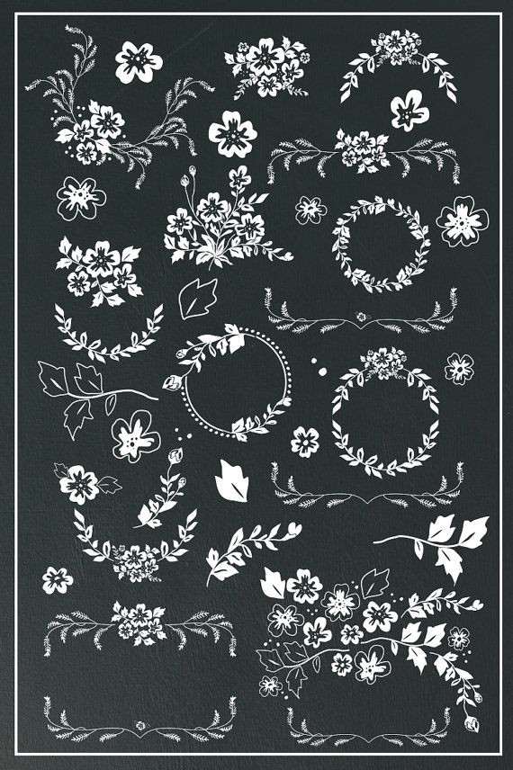 Drawing Flowers On Chalkboard Hand Drawn Laurels and Wreaths Flowers and Leaves Clipart for Blog