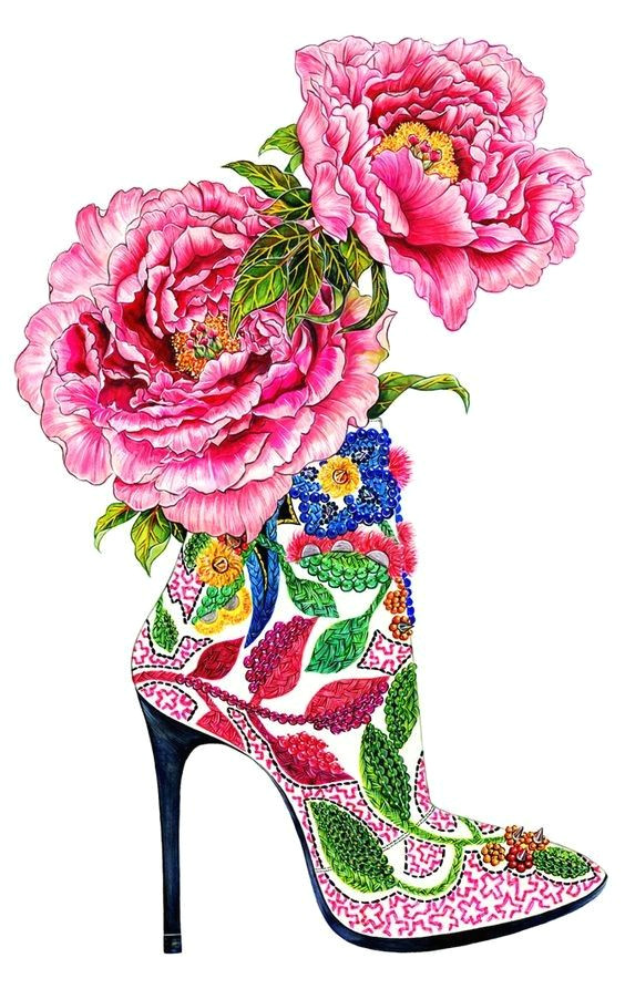 Drawing Flowers On Shoes Dozens Of Chic Shoes Illustration Pieces Pinterest Illustrations