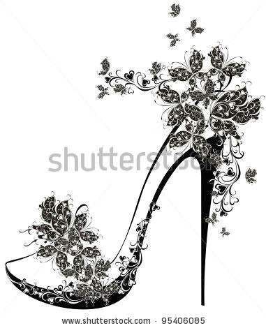 Drawing Flowers On Shoes Shoes On A High Heel Decorated with Flowers and butterflies Vector