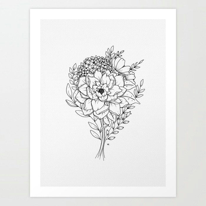 Drawing Flowers Pen and Ink Bouquet Art Print by Wildbloomart Worldwide Shipping Available at