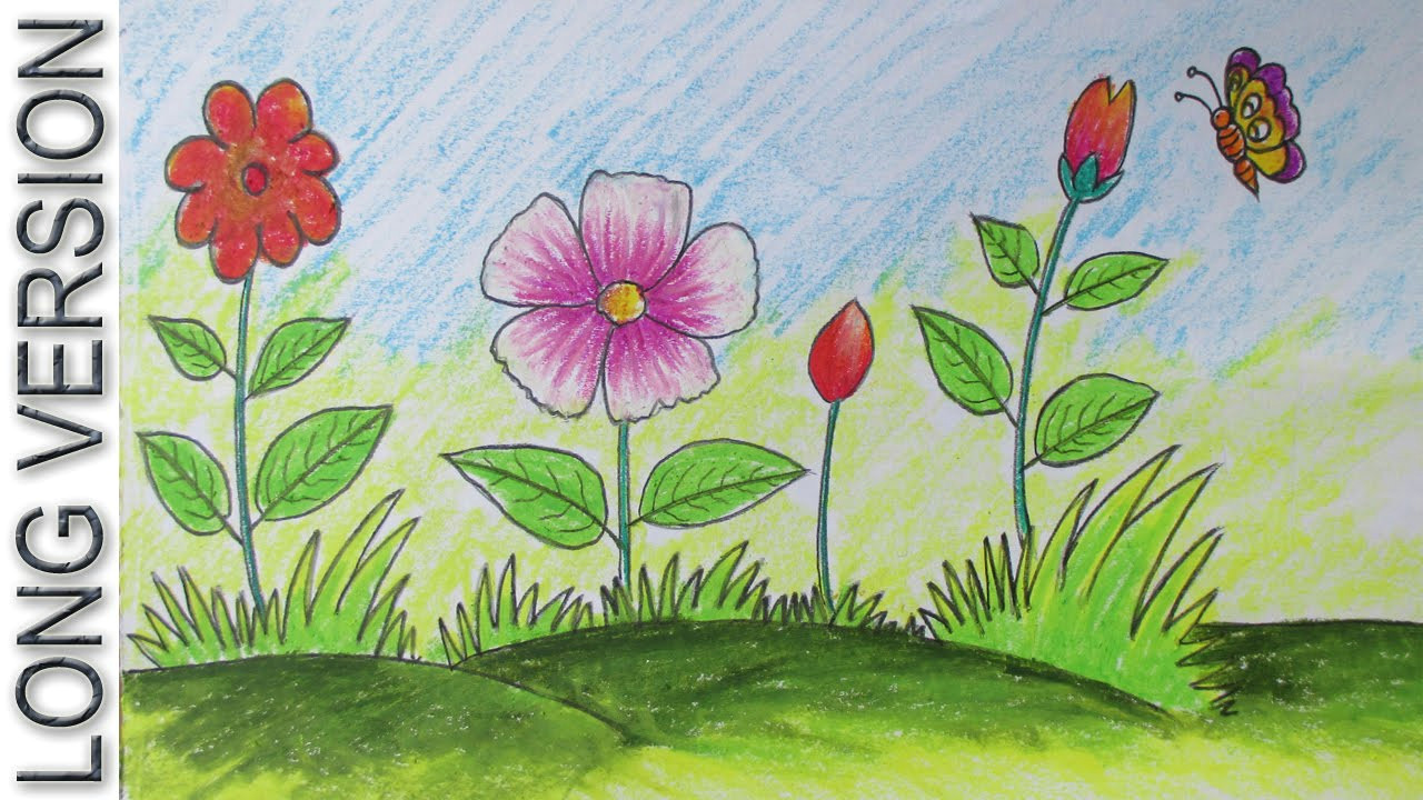 Drawing Flowers Tutorial Youtube How to Draw A Scenery with Flowers for Kids Long Version Youtube