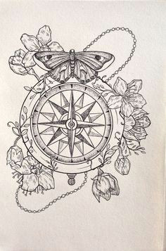 Drawing Flowers with A Compass 105 Best Clock and Compass Tattoo Images Tattoo Ideas Awesome