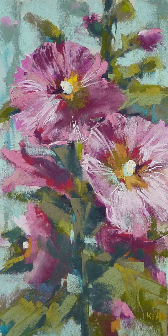 Drawing Flowers with Pastels Happiness is A Hollyhock 6x12original Pastel Painting by Karen