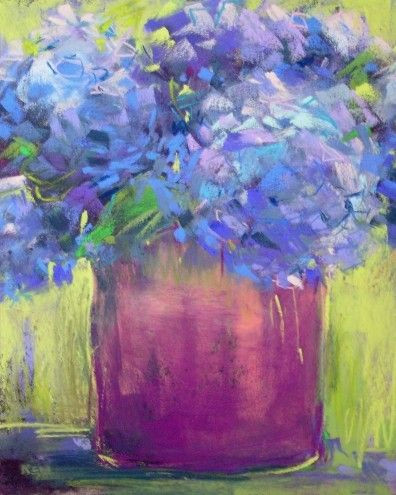 Drawing Flowers with soft Pastels Hydrangeas Pastel Painting 8×10 original Art Painting by Karen