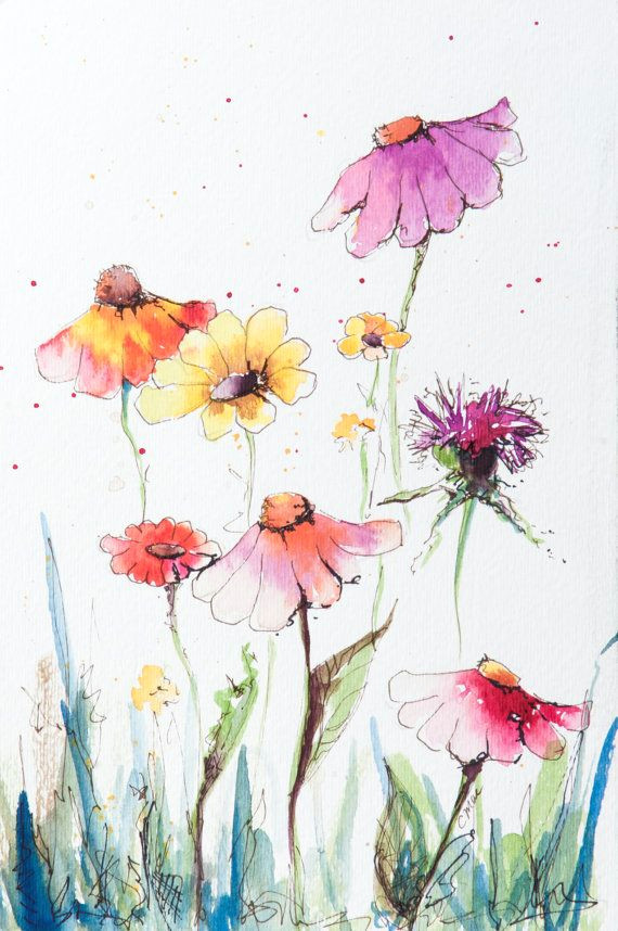 Drawing Flowers with Watercolour Pencils Watercolor Wildflowers 1 original Flower Art Pinterest